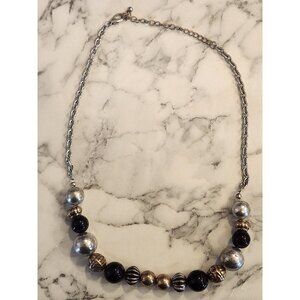 Vintage Beaded Necklace With Silver & Black Accent Beads